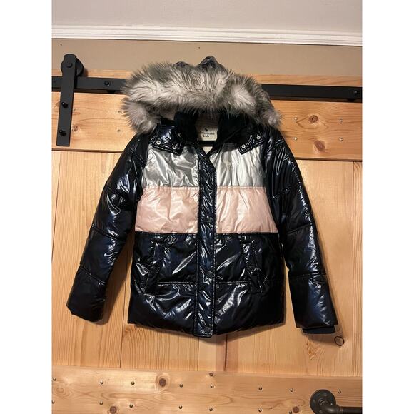 Abercrombie Kids Girls 13/14 Puffer Coat Sherpa Lined Coat With Fur Hood